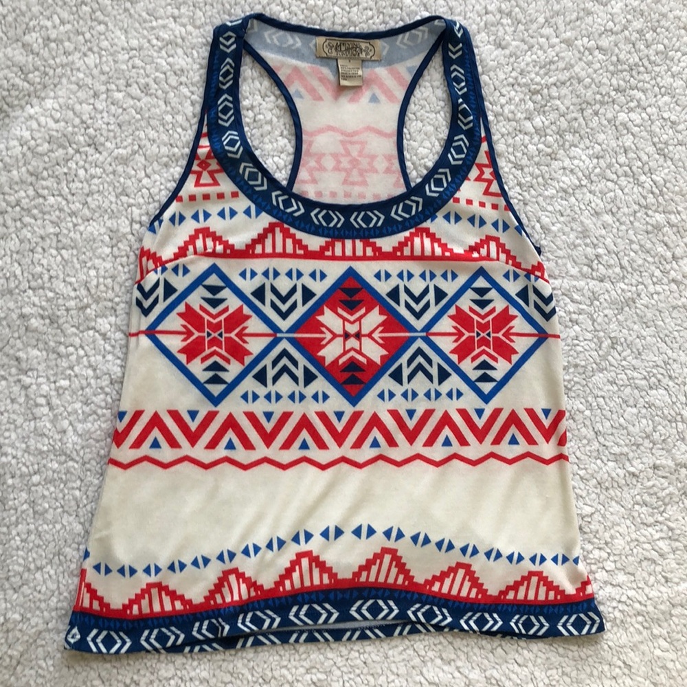 Flying Tomato Racer Back Tank Boho Aztec Desert Knit Sleeveless Multicolor Sz S